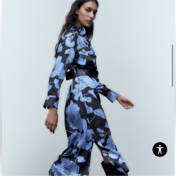NWOT Zara blue satin floral dress - Picture 3 of 8